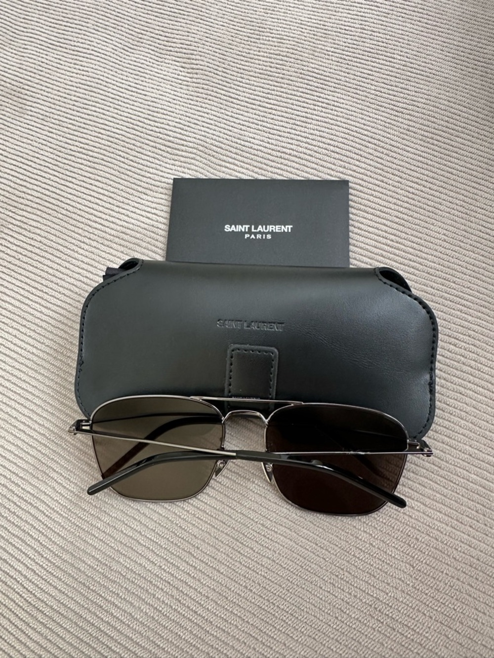 Saint Laurent Silver Frame Sunglasses with Olive/Gold Lenses - Picture 2 of 3